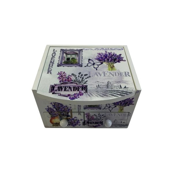 Caseta de bijuterii lemn Lavender 2 sertare 11 cm x 11 cm L31-01