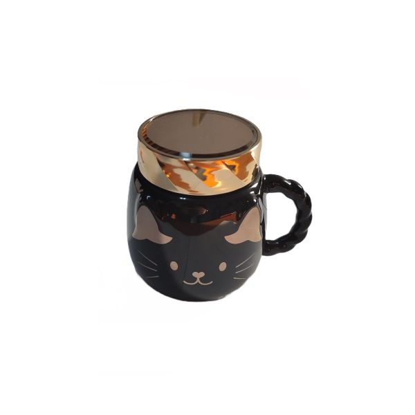 Cana pisica cu capac auriu ceramic 300 ml R08-02
