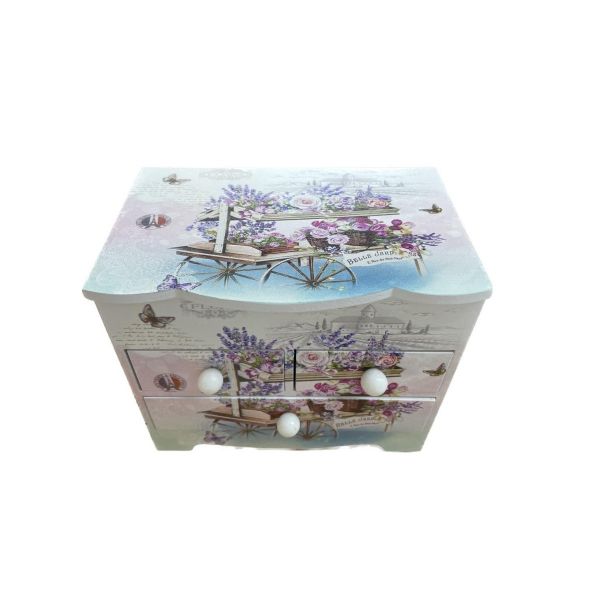 Caseta de bijuterii din lemn cu imprimeu floral Lavander 18 cm x 15.5 cm R16-15